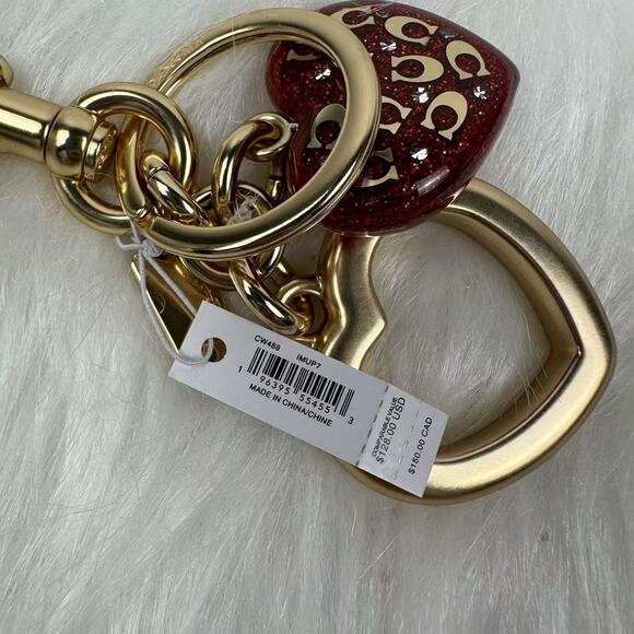 Coach Signature C Heart Bag Charm Keychain Key Fob Gold / Red CW488 NWT - Picture 5 of 5